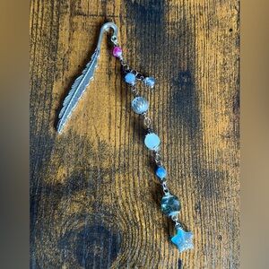 Silver Feather Bookmark with Colorful glass and gemstone beads